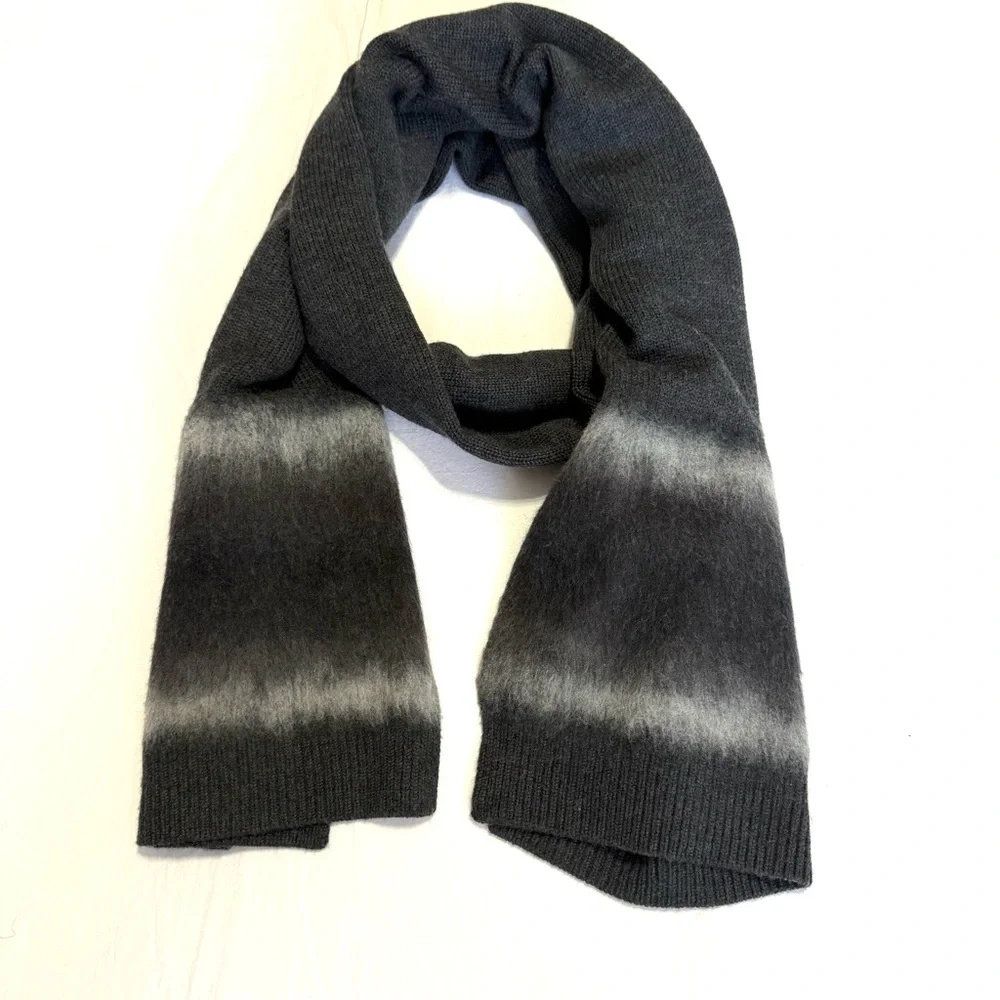 AllSaints 100% Merino Wool Myst Black Gray Knit Scarf Unisex 79”x15”